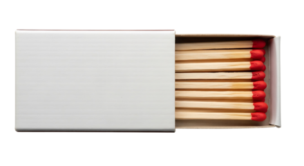 Box of matches with red tips, isolated on transparent background