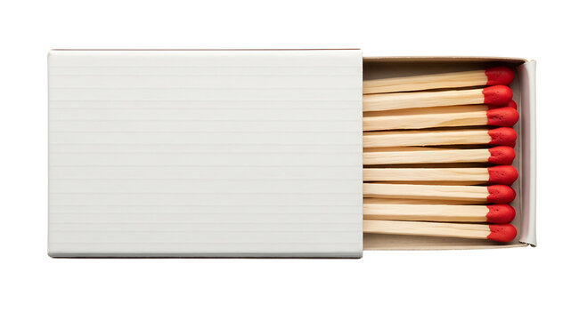 Box of matches with red tips, isolated on transparent background