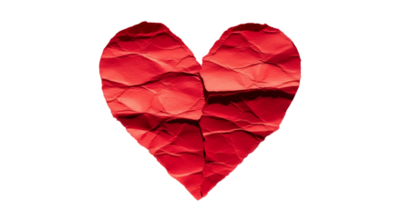 Crushed red paper heart isolated on transparent background