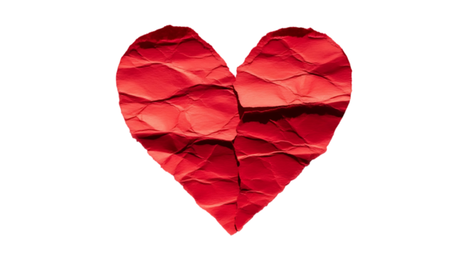 Crushed red paper heart isolated on transparent background - Powered by Adobe