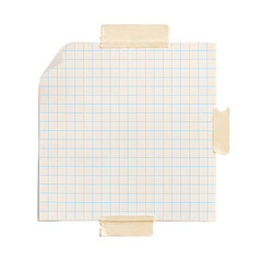 White grid notepaper journal sticker. A blank sheet of checkered paper. Real notepad with grid line isolated