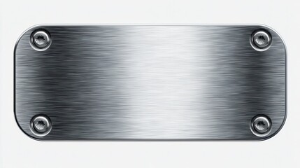 brushed metal rectangular nameplate with rounded corners isolated on transparent cutout background