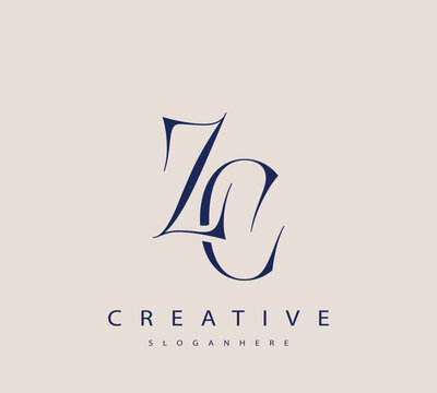 Sophisticated and stylish letter logo design featuring the combination of the letters Z and C in dark blue color scheme perfect for branding stationery website headers or social media graphics