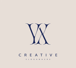 Sophisticated and stylish letter logo design featuring the combination of the letters Y and X in dark blue color scheme perfect for branding stationery website headers or social media graphics