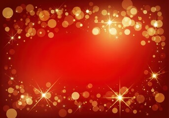 Sparkling golden bokeh lights on a vibrant red background