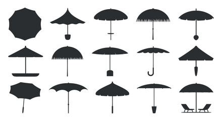 Set of beach umbrella silhouette vector illustration design with clean composition and isolated in white background for various purposes