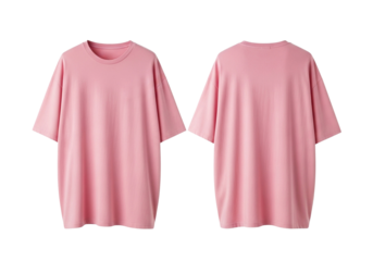 Front and back view of a blank pink oversized t-shirt mockup for design presentation isolated on a white background