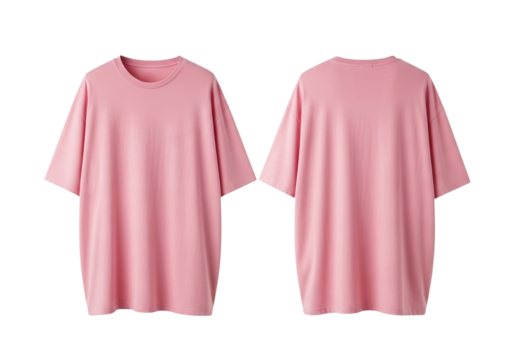 Front and back view of a blank pink oversized t-shirt mockup for design presentation isolated on a white background