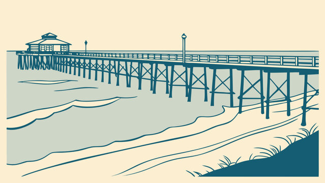 Flat minimalist design of Hilton Head pier and beach line
