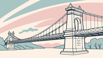 Fototapeta premium Minimal vector of Waco suspension bridge in pastel sky 