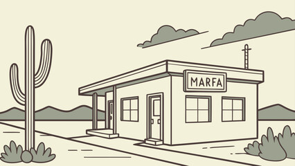 Flat design of Marfa Texas desert art town minimal tone

