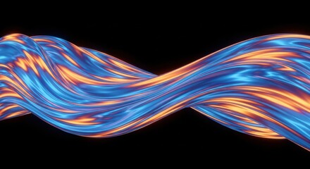 Energetic glowing wavy abstract lines blue orange dynamic flow