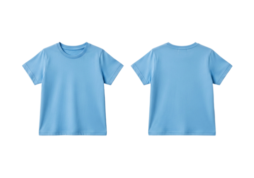 Front and Back View of a Plain Blue T-Shirt on a White Background