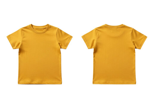 Empty yellow cotton t-shirt for branding or design mockups. Front and back view of casual apparel isolated on white background