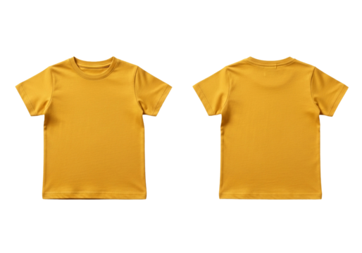 Empty yellow cotton t-shirt for branding or design mockups. Front and back view of casual apparel isolated on white background - Powered by Adobe