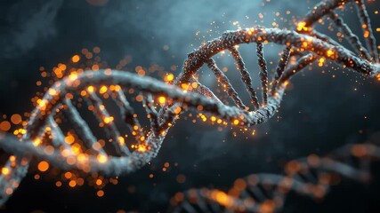 Close-up 3D illustration of glowing DNA double helix structure, symbolizing genetics, molecular biology, and scientific innovation in biotechnology and medicine - Powered by Adobe