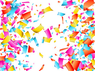 Colorful shining confetti flying New Year holiday card background