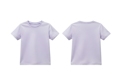 Front and back view of a plain lavender t-shirt, short-sleeved crew neck, perfect for everyday wear or customization