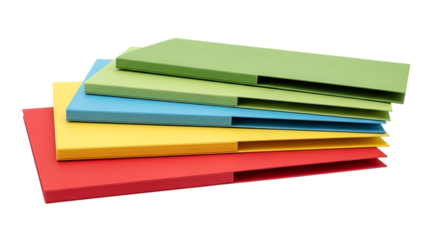 Stack of colorful folders isolated on a transparent background