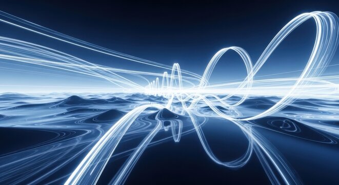 Abstract blue light trails representing data flow and technology - Powered by Adobe