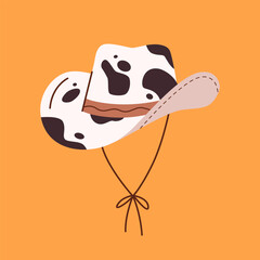 Western-style vector cowboy hat. Sheriff's brown hat with a cow print. Wild West and Texas concept.