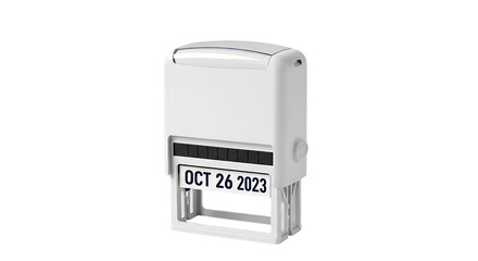 White Automatic Date Stamp with October 26 2023 Imprint isolated on a transparent background