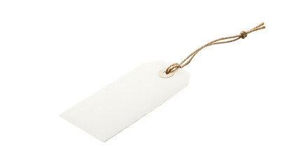 White paper tag with twine isolated on a transparent background