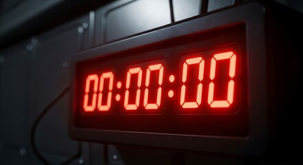 A dramatic close-up of a red digital timer showing all zeros, symbolizing a final moment, deadline, or imminent explosion