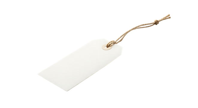 White paper tag with twine isolated on a transparent background