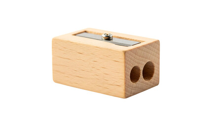 Wooden Double Hole Pencil Sharpener with Metal Blade isolated on a transparent background