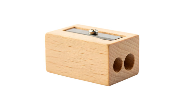 Wooden Double Hole Pencil Sharpener with Metal Blade isolated on a transparent background - Powered by Adobe