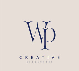 Sophisticated and stylish letter logo design featuring the combination of the letters W and P in dark blue color scheme perfect for branding stationery website headers or social media graphics