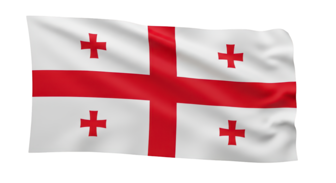 Waving national flag of Georgia featuring the five crosses, a detailed realistic cloth texture transparent PNG 4K (जॉर्जिया झंडा)