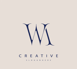 Sophisticated and stylish letter logo design featuring the combination of the letters W and A in dark blue color scheme perfect for branding stationery website headers or social media graphics