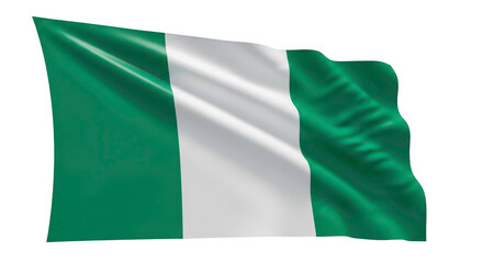 Obraz premium Waving national flag of the Federal Republic of Nigeria, featuring the green and white vertical stripes, transparent PNG 4K file (नाइजीरिया झंडा)