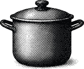 Realistic Halftone Cooking Pot Illustration – Black Dotted Kitchen Utensil Icon