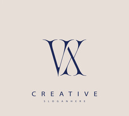 Sophisticated and stylish letter logo design featuring the combination of the letters V and X in dark blue color scheme perfect for branding stationery website headers or social media graphics