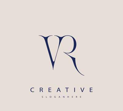 Sophisticated and stylish letter logo design featuring the combination of the letters V and R in dark blue color scheme perfect for branding stationery website headers or social media graphics