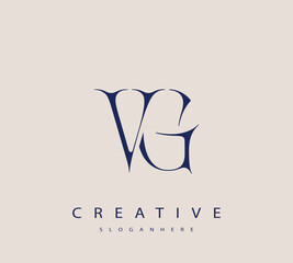 Sophisticated and stylish letter logo design featuring the combination of the letters V and G in dark blue color scheme perfect for branding stationery website headers or social media graphics
