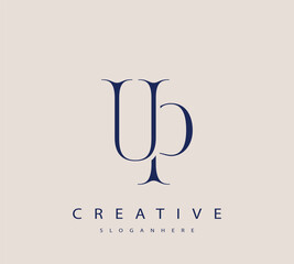 Sophisticated and stylish letter logo design featuring the combination of the letters U and P in dark blue color scheme perfect for branding stationery website headers or social media graphics