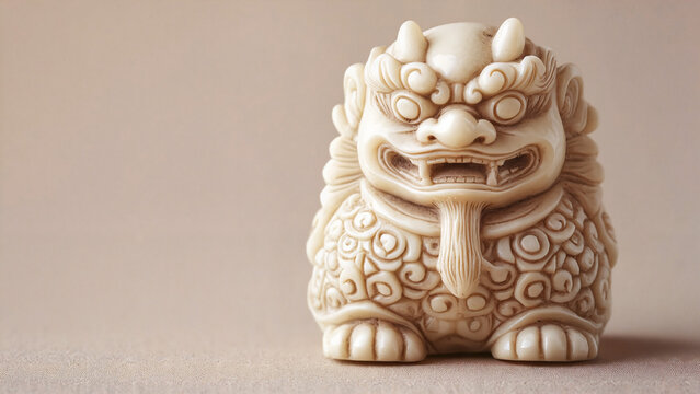 Netsuke dragon figurine made of ivory with intricate details , art catalogs, auction visuals, Japanese culture promotions, museum publications, educational materials, cultural branding 