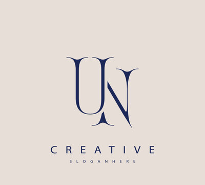 Sophisticated and stylish letter logo design featuring the combination of the letters U and N in dark blue color scheme perfect for branding stationery website headers or social media graphics