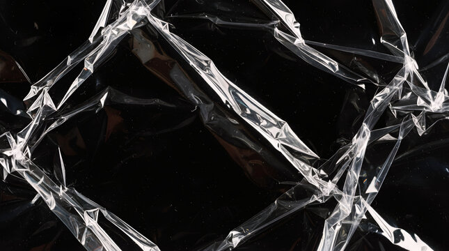 Abstract Wrinkled Clear Plastic Film Overlay Texture on Black Background - Powered by Adobe