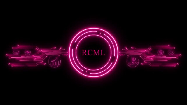 Neon RCML Circuit Board Technology Concept RCML . Neon business, Technology and network concept.
