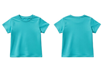 Turquoise blue short sleeve t-shirt mockup for design presentation, front and back view isolated on white background