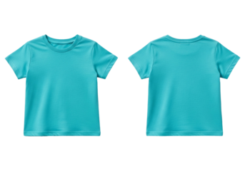 Turquoise blue short sleeve t-shirt mockup for design presentation, front and back view isolated on white background