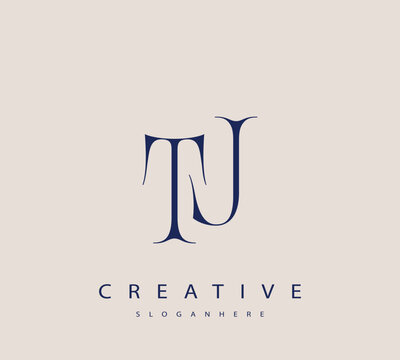 Sophisticated and stylish letter logo design featuring the combination of the letters T and J in dark blue color scheme perfect for branding stationery website headers or social media graphics