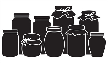 Black and white illustration of kitchen jars for homemade preserves