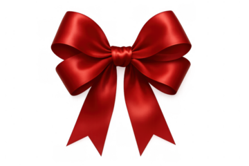 Red satin ribbon bow on transparent background symbolizing celebration, gifts, and holiday decoration