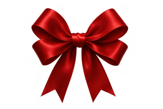 Red elegant silk bow with lustrous satin ribbon, adding a decorative touch for gift wrapping, holiday season, and special events